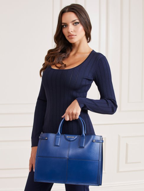 Bleu Stilla Shopper En Cuir Véritable Guess