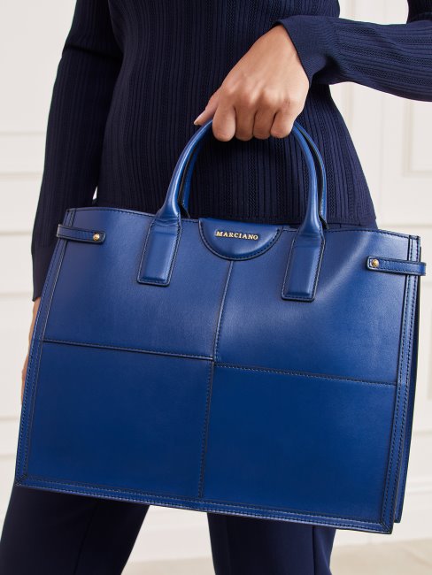 Bleu Stilla Shopper En Cuir Véritable Guess