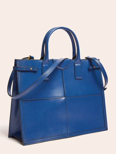 Bleu Stilla Shopper En Cuir Véritable Guess