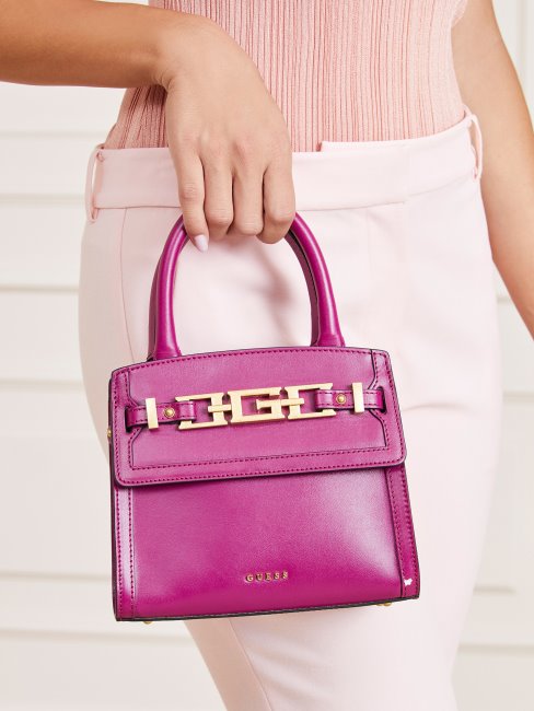 Cristina Mini Sac à Main En Cuir Véritable Guess Fuchsia