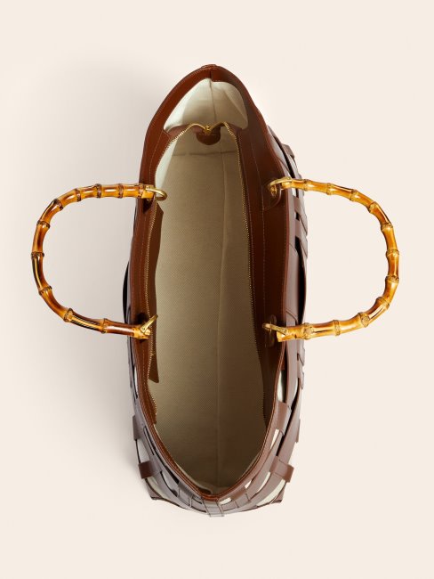 Sac à Main En Cuir Véritable Tissé Aida Guess Marron