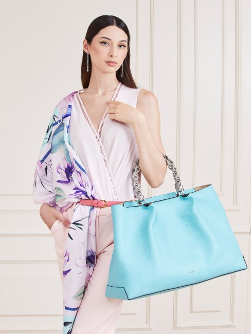 Aida Sac à Main En Cuir Véritable Bleu Guess