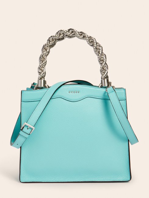 Mini Sac à Main Guess En Cuir Véritable Bleu Aida