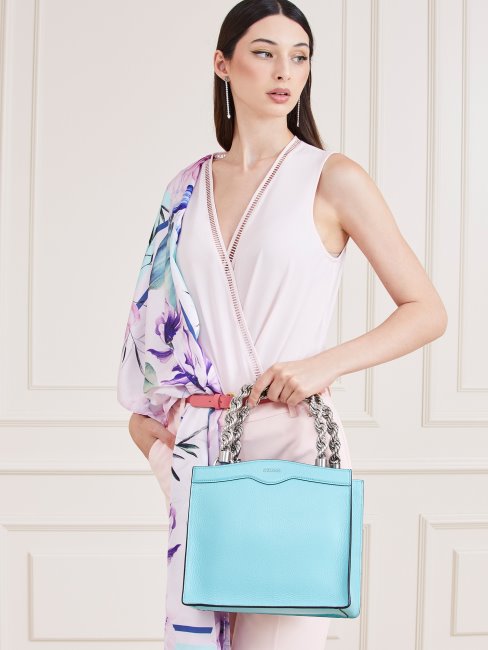 Mini Sac à Main Guess En Cuir Véritable Bleu Aida