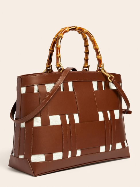 Sac à Main Guess Marron En Cuir Véritable Tissé Aida