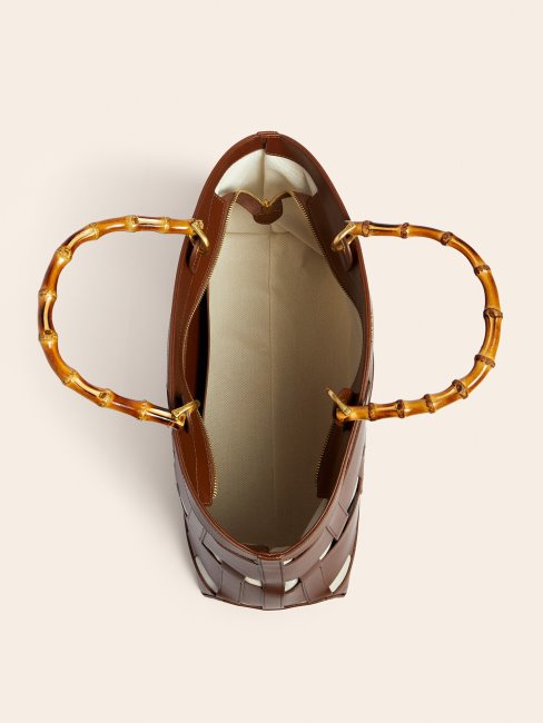 Sac à Main Guess Marron En Cuir Véritable Tissé Aida