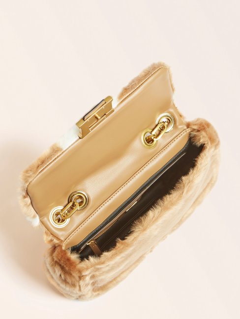 Guess Gris Sac à Bandoulière En Fausse Fourrure Helma