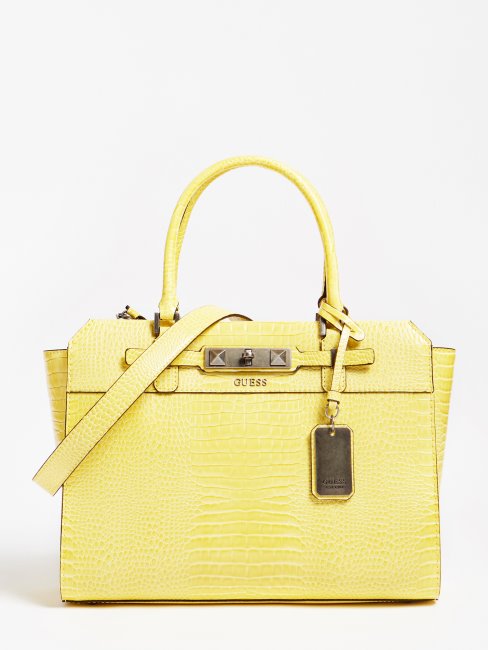 Sac à Main Raphie Imprimé Croco Jaune Guess