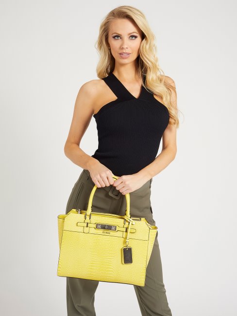Sac à Main Raphie Imprimé Croco Jaune Guess