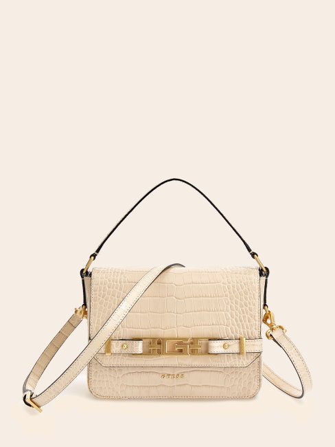 Sac à Bandoulière Cristina En Cuir Véritable Blanc Guess