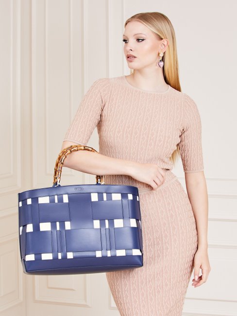 Sac à Main En Cuir Véritable Tressé Aida Bleu