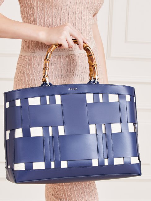 Sac à Main En Cuir Véritable Tressé Aida Bleu