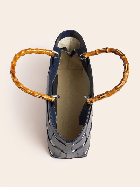 Sac à Main En Cuir Véritable Tressé Aida Bleu