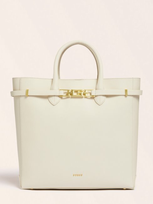 Guess Blanc Cristina Shopper En Cuir Véritable