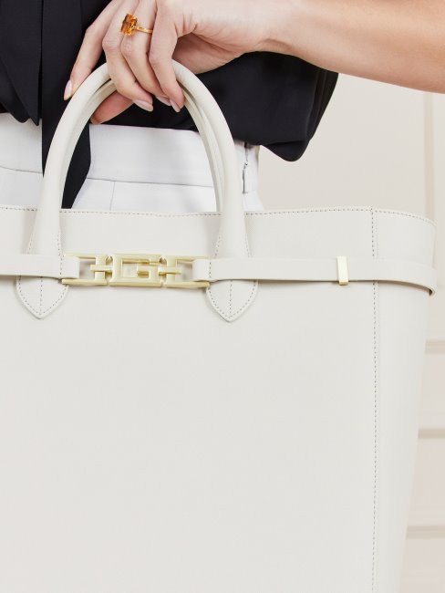 Guess Blanc Cristina Shopper En Cuir Véritable