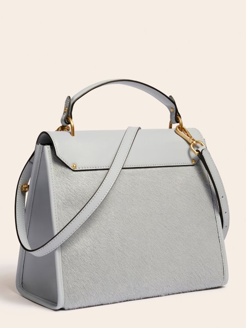 Guess Alia Sac à Main En Cuir Véritable Gris