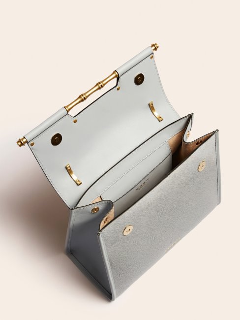 Guess Alia Sac à Main En Cuir Véritable Gris