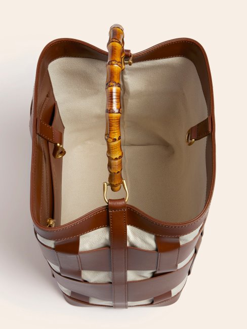 Sac Hobo En Cuir Véritable Marron Tissé Aida Guess