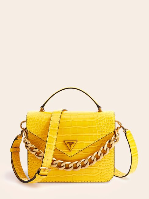 Retour Mini Sac à Main Imprimé Croco Jaune Guess