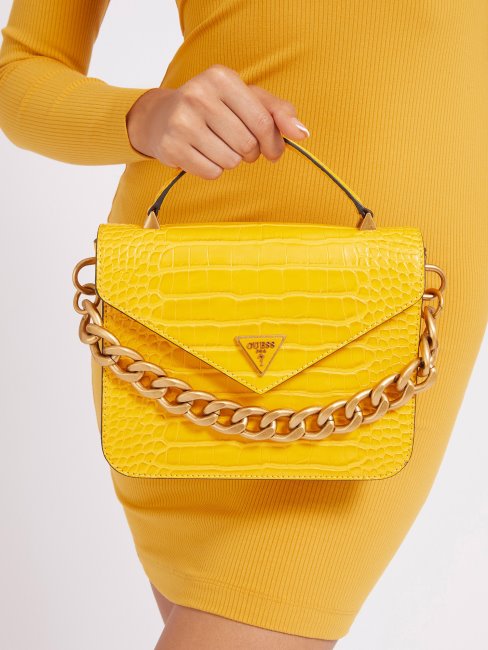 Retour Mini Sac à Main Imprimé Croco Jaune Guess