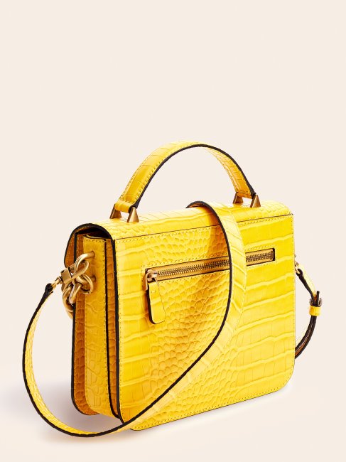 Retour Mini Sac à Main Imprimé Croco Jaune Guess
