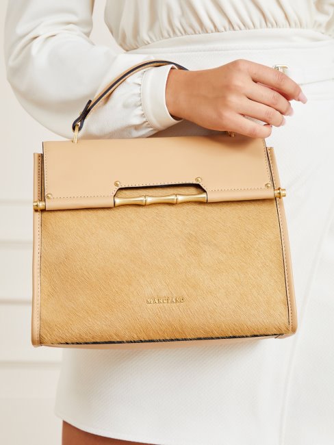 Alia Sac à Main En Cuir Véritable Guess Beige