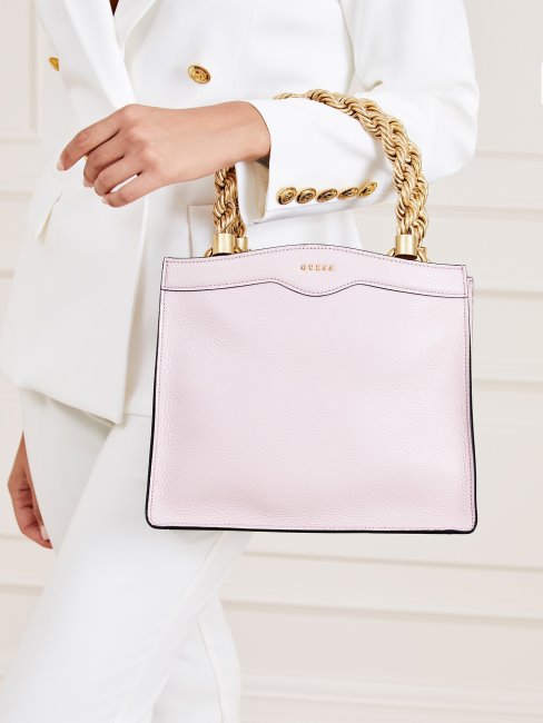 Mini Sac à Main Guess En Cuir Véritable Rose Aida