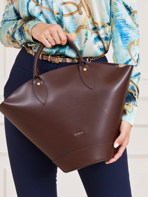 Guess Jary Sac à Main En Cuir Véritable Marron