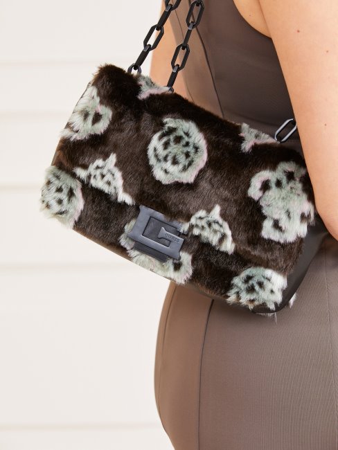 Helma Sac à Bandoulière En Fausse Fourrure Guess Marron Multi