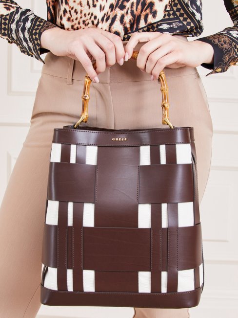 Sac Hobo Guess Marron En Cuir Véritable Tissé Aida