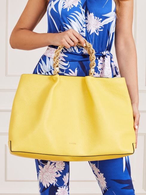 Sac à Main Guess En Cuir Véritable Aïda Jaune