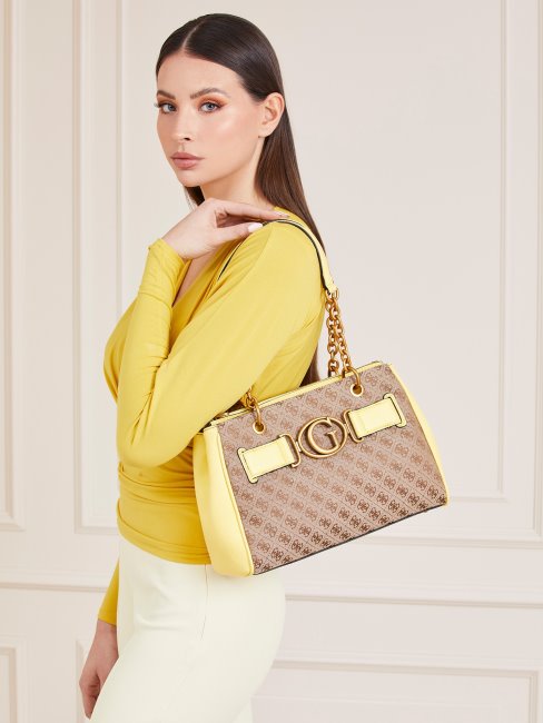 Sac Porté épaule Guess Aviana 4g Jaune Avec Logo