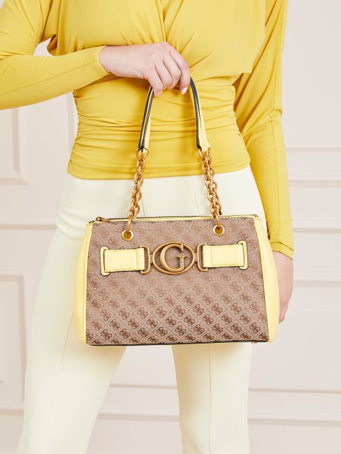 Sac Porté épaule Guess Aviana 4g Jaune Avec Logo