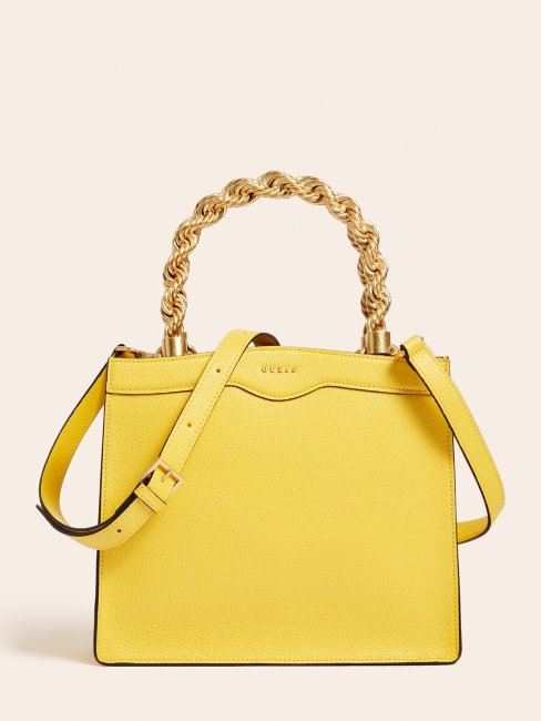 Mini Sac à Main Guess En Cuir Véritable Aida Jaune