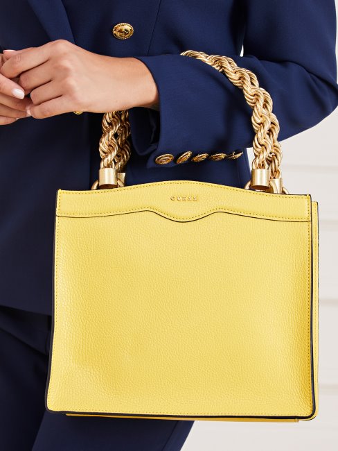 Mini Sac à Main Guess En Cuir Véritable Aida Jaune