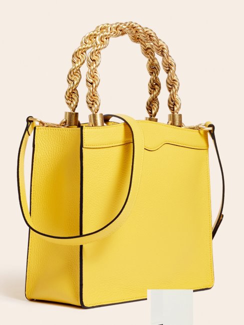 Mini Sac à Main Guess En Cuir Véritable Aida Jaune