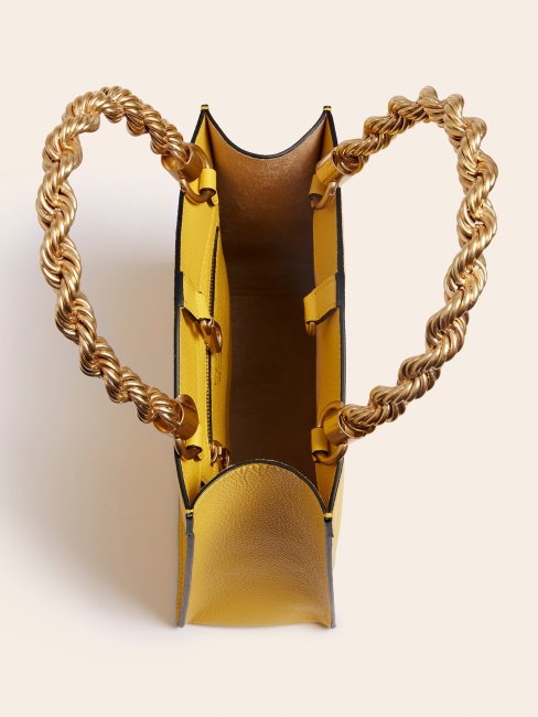 Mini Sac à Main Guess En Cuir Véritable Aida Jaune