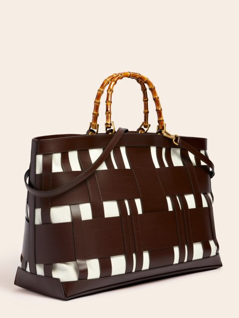 Sac à Main En Cuir Véritable Tissé Aida Marron Guess