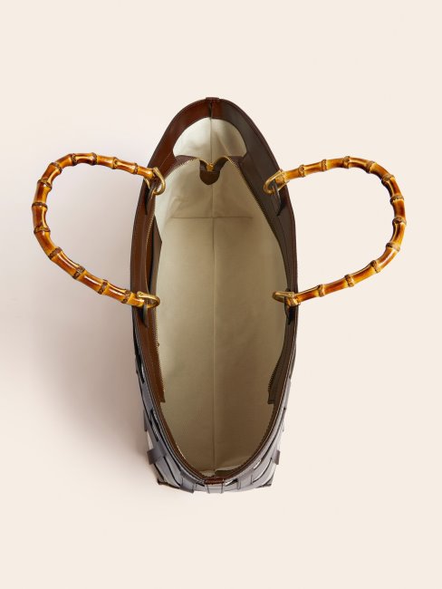 Sac à Main En Cuir Véritable Tissé Aida Marron Guess