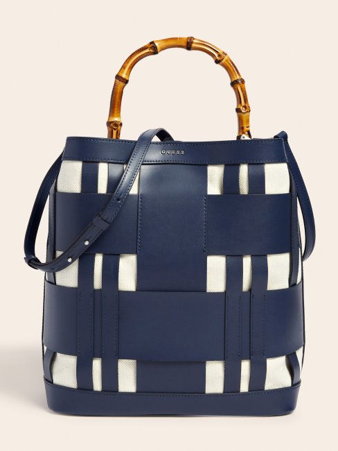 Sac Hobo En Cuir Véritable Tissé Aida Bleu Guess