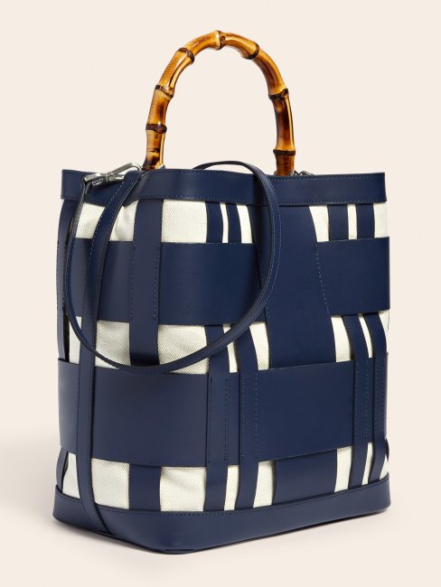 Sac Hobo En Cuir Véritable Tissé Aida Bleu Guess