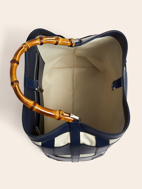 Sac Hobo En Cuir Véritable Tissé Aida Bleu Guess