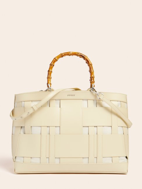Sac à Main Guess Blanc En Cuir Véritable Tissé Aida