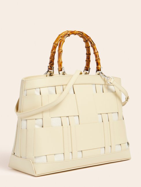 Sac à Main Guess Blanc En Cuir Véritable Tissé Aida