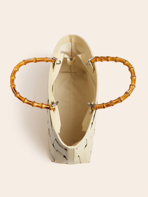 Sac à Main Guess Blanc En Cuir Véritable Tissé Aida