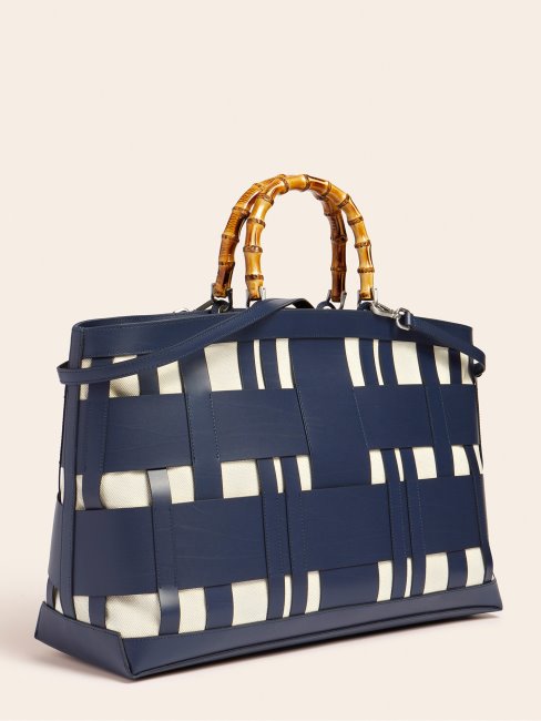 Guess Aida Sac à Main En Cuir Véritable Tissé Bleu
