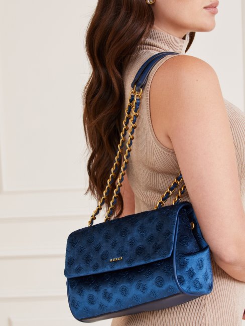 Kimi Sac Bandoulière En Velours Bleu Guess