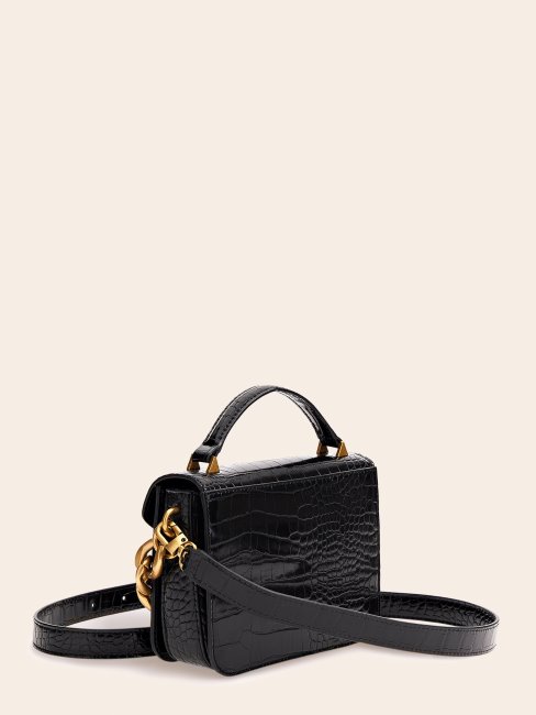Guess Retour Micro Sac à Main Imprimé Croco Noir