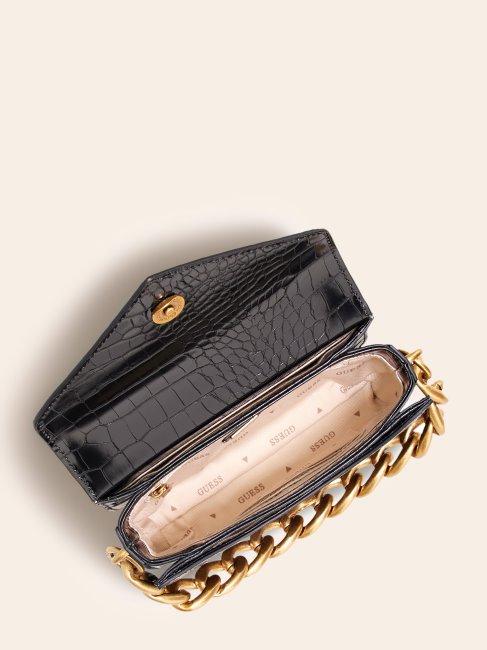 Guess Retour Micro Sac à Main Imprimé Croco Noir