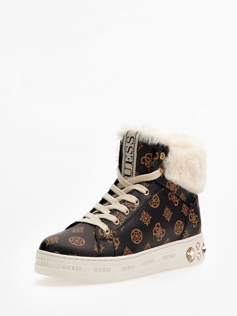 Baskets Montantes Ruke En Fausse Fourrure Marron Guess